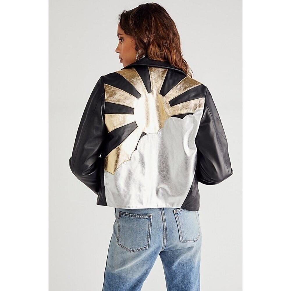 Free People x Pierre Rioufol Sun Shining Leather Jacket Moto Black Size L NWOT - Picture 2 of 16